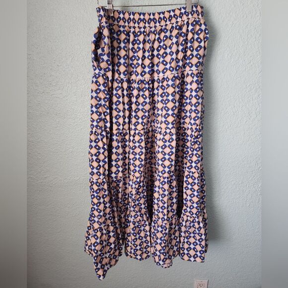 Zara floral maxi skirt cotton tiered geometric print bohemian - Picture 5 of 15